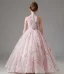 Charming Blushing Pink Beading Tassel Sequins Lace Flower Floor-Length / Long Birthday Flower Girl Dresses 2024 Ball Gown Scoop Neck Sleeveless Tulle