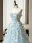 Chic / Belle Bleu Ciel Appliques Bustier Robe De Bal 2024 Princesse Sans Manches Dos Nu Train De Balayage Promo Robe De Ceremonie