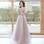Chic / Beautiful Lavender Rhinestone Prom Dresses 2022 A-Line / Princess Square Neckline Puffy Short Sleeve Backless Floor-Length / Long Formal Dresses