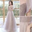 Chic / Beautiful Lavender Rhinestone Prom Dresses 2022 A-Line / Princess Square Neckline Puffy Short Sleeve Backless Floor-Length / Long Formal Dresses