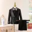 Scintillantes Noire Anniversaire 5 pièces Manches Longues Paillettes Costume Garçon Mariage 2026 Manteau Pantalon Chemise Cravate Gilet