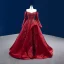 High End Burgunderrot Handgefertigt Perlenstickerei Pailletten Ballkleider 2022 Satin Ballkleid Off Shoulder Lange Ärmel Rückenfreies Sweep / Pinsel Zug Ball Festliche Kleider