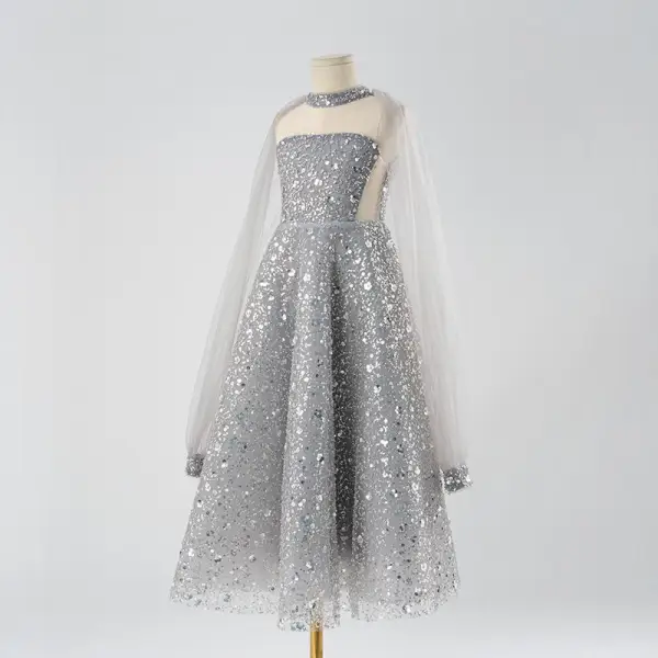 Sparkly Silver Sequins Birthday Flower Girl Dresses 2025 A-Line / Princess Strapless Sleeveless Backless Floor-Length / Long Flower Girl Dresses