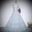 Fashion Sky Blue Sequins Prom Dresses 2022 A-Line / Princess V-Neck Short Sleeve Backless Floor-Length / Long Prom Formal Dresses