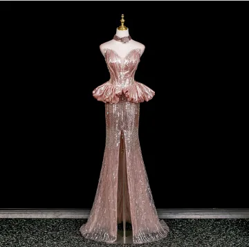 Sexy Blozen Roze Rhinestone Pailletten Asymmetrisch Avondjurken 2025 Trompet Zeemeermin Geliefde Mouwloos Ruglooze Sweep Trein Gelegenheid Jurken