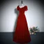 Elegant Burgundy Velvet Prom Dresses 2023 A-Line / Princess Square Neckline Short Sleeve Backless Floor-Length / Long Prom Formal Dresses
