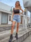 Fashion Women Street Wear Sky Blue Straight Jeans Shorts 2021 Buttons Denim Summer Bottoms