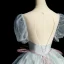 Elegant Grey Beading Pearl Lace Flower Prom Dresses 2023 Ball Gown Scoop Neck Tassel Short Sleeve Backless Floor-Length / Long Prom Formal Dresses