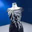 Luxe Noire Fait main Perlage Paillettes Plumes Robe De Soirée Encolure Dégagée Manches Courtes Train De Balayage Soirée Robe De Ceremonie