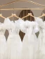 Modest / Simple White Appliques Bridesmaid Dresses 2024 A-Line / Princess Short Sleeve Backless Floor-Length / Long