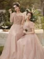 Simple Rougissant Rose Robe Demoiselle D'honneur 2022 Princesse Encolure Carrée Manches Courtes Dos Nu Longue Robe Pour Mariage