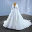 High-end White Satin Wedding Dresses 2022 Ball Gown Scoop Neck Long Sleeve Beading Lace Flower Sash Chapel Train Wedding