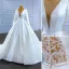 High-end White Satin Wedding Dresses 2022 Ball Gown Scoop Neck Long Sleeve Beading Lace Flower Sash Chapel Train Wedding
