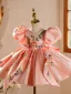 Chic / Beautiful Blushing Pink Embroidered Bow Birthday Short Flower Girl Dresses 2026 Ball Gown Scoop Neck Puffy Short Sleeve