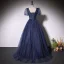 Élégant Noire Perlage Robe De Bal 2022 Princesse V-Cou Manches Courtes Dos Nu Longue Robe De Ceremonie