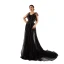 Haut de Gamme Charmant Noire Faux Diamant Robe De Soirée 2023 Princesse Encolure Carrée Manches Courtes Dos Nu Soirée Train De Balayage Robe De Ceremonie