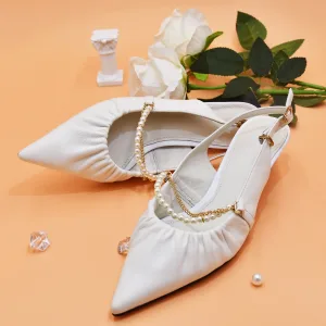 Chic Beautiful White Leather Pearl Wedding Shoes 2022 5 Cm Stiletto Heels Pointed Toe Wedding High Heels
