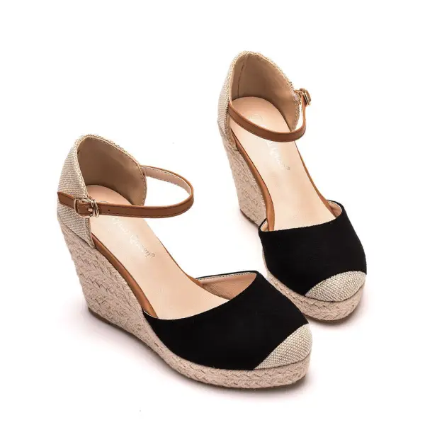 Chic / Beautiful Beige Street Wear Braid Womens Sandals 2024 9 cm Wedges Round Toe Sandals