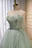 Charmant Salbeigrün Perlenstickerei Perle Pailletten Ballkleider 2023 Ballkleid Bandeau Ärmellos Rückenfreies Sweep / Pinsel Zug Ball Festliche Kleider