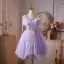 Chic / Beautiful Lavender Beading Sequins Lace Flower Short Party Dresses 2025 A-Line / Princess Spaghetti Straps Sleeveless Backless Tulle Cocktail Party Evening Party