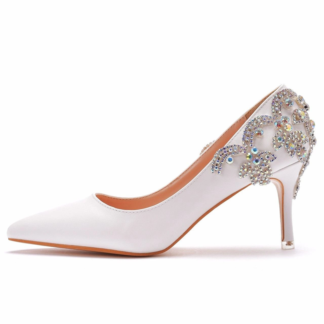 Women's Wedding Shoes White Rhinestone Mid Heel Pointed Toe Comfortable Bridal Shoes