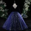 Vintage / Retro Navy Blue Glitter Sequins Birthday Flower Girl Dresses 2024 Ball Gown Scoop Neck Long Sleeve Backless Floor-Length / Long