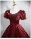 Vintage / Retro Burgundy Beading Velvet Prom Dresses 2025 Ball Gown Square Neckline Short Sleeve Backless Floor-Length / Long Formal Dresses