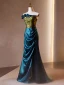 Vintage / Originale Bleu D'encre Fendue devant Robe De Bal 2024 Trompette / Sirène Bustier Sans Manches Dos Nu Train De Balayage Promo Robe De Ceremonie