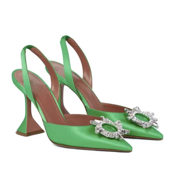 Chic / Beautiful Orange Casual Rhinestone Satin Womens Sandals 2022 8 cm Thick Heels Pointed Toe Sandals High Heels
