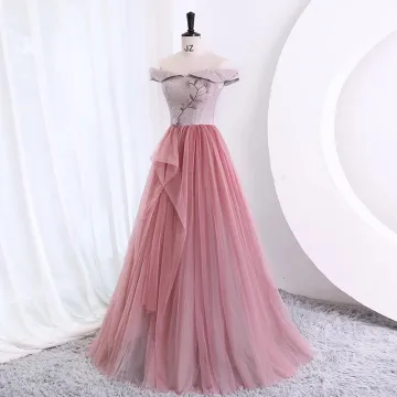 Chic Beautiful Blushing Pink Sequins Prom Dresses 2023 A Line Princess Off The Shoulder Sleeveless Backless Floor Length Long Prom Formal Dresses