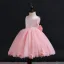Charmant Rougissant Rose Anniversaire Volants en Cascade Robe Ceremonie Fille 2023 Robe Boule Encolure Dégagée Sans Manches Appliques Noeud Longue Robe Ceremonie Fille