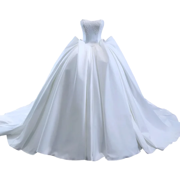 High-end Ivory Lace Flower Satin Wedding Dresses 2023 Ball Gown Strapless Sleeveless Backless Royal Train Wedding