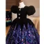 Vintage / Retro Black Sequins Lace Flower Birthday Flower Girl Dresses 2025 Ball Gown Square Neckline Puffy Short Sleeve Backless Floor-Length / Long