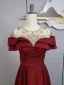 Vintage / Retro Navy Blue Beading Sequins Rhinestone Prom Dresses 2024 A-Line / Princess Scoop Neck Short Sleeve Sweep Train Prom Formal Dresses