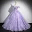 Flower Fairy Lavender Appliques Sequins Prom Dresses 2024 Ball Gown Off-The-Shoulder Short Sleeve Backless Floor-Length / Long Prom Formal Dresses