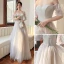 Modest / Simple Grey Spotted Bridesmaid Dresses 2022 A-Line / Princess Puffy Short Sleeve Backless Floor-Length / Long Bridesmaid Formal Dresses Bridesmaid Dresses