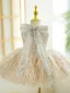 Sparkly Fashion Champagne Sequins Tassel Birthday Short Flower Girl Dresses 2023 Ball Gown Scoop Neck Sleeveless Bow Flower Girl Dresses