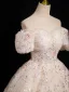 Bling Bling Rougissant Rose Paillettes Robe De Bal 2024 Robe Boule De l'épaule Manches Courtes Dos Nu Longue Promo Robe De Ceremonie