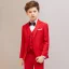 Modest / Simple Red 5-piece Long Sleeve Boys Wedding Suits 2023 Coat Pants Shirt Tie Vest Boys Wedding Suits