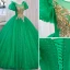 Vintage / Retro Green Beading Sequins Lace Flower Prom Dresses 2023 Ball Gown Scoop Neck Puffy Short Sleeve Backless Floor-Length / Long Prom Formal Dresses