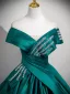 Vintage / Retro Olive Green Beading Sequins Prom Dresses 2025 Ball Gown Off-The-Shoulder Short Sleeve Backless Floor-Length / Long Formal Dresses