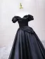 Elegant Black Prom Dresses 2025 Ball Gown Off-The-Shoulder Puffy Short Sleeve Backless Floor-Length / Long Prom Formal Dresses