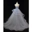Charming Grey Cascading Ruffles Pearl Prom Dresses 2023 Ball Gown Spaghetti Straps Sleeveless Backless Floor-Length / Long Prom Formal Dresses