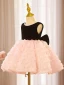 Lovely Blushing Pink Cascading Ruffles Short Birthday Flower Girl Dresses 2023 Ball Gown Pearl Scoop Neck Sleeveless Backless Bow