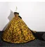 Vintage / Retro Black Gold Printing Prom Dresses 2025 Ball Gown Strapless Sleeveless Backless Bow Sweep Train Prom Formal Dresses