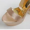 Unusual Champagne Patent Leather Evening Party Womens Sandals 2023 Ankle Strap 17 cm Stiletto Heels Open / Peep Toe Sandals High Heels