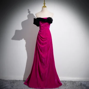 Chic Belle Fushia Velours Robe De Bal 2024 Trompette Sirène Bustier Sans Manches Dos Nu Longue Promo Robe De Ceremonie