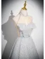 Mode Gris Perlage Paillettes Robe De Bal 2024 Princesse Col Haut Papillon Sans Manches Dos Nu Longue Promo Robe De Ceremonie