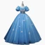 Chic / Beautiful Pool Blue Beading Pearl Rhinestone Prom Dresses 2022 Ball Gown Scoop Neck Sequins Butterfly Puffy Short Sleeve Backless Floor-Length / Long Prom