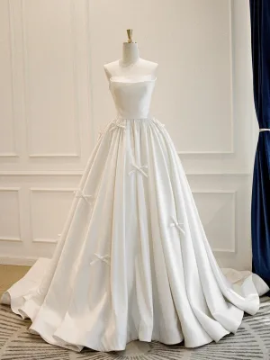 Fabuleux Blanche Satin 2025 Tribunal Train Noeud Bretelles Croisées Bustier Sans Manches